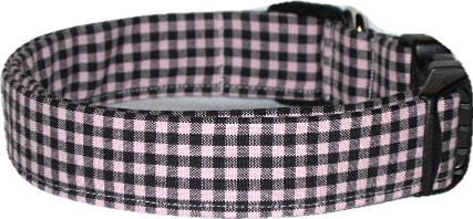Pink & Black Gingham Handmade Dog Collar